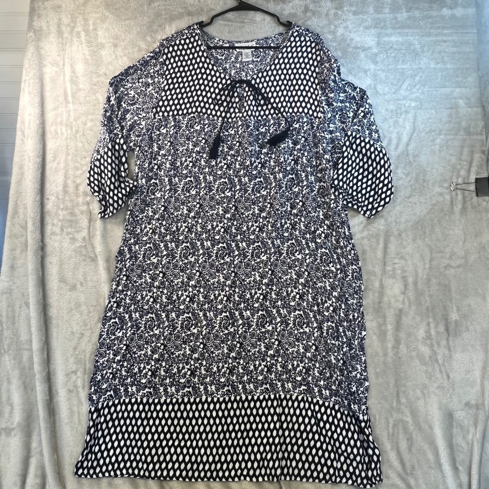 Anthony Richards 24W‎ Floral Geometric Tassel Shift Boho Peasant Coastal Flowy